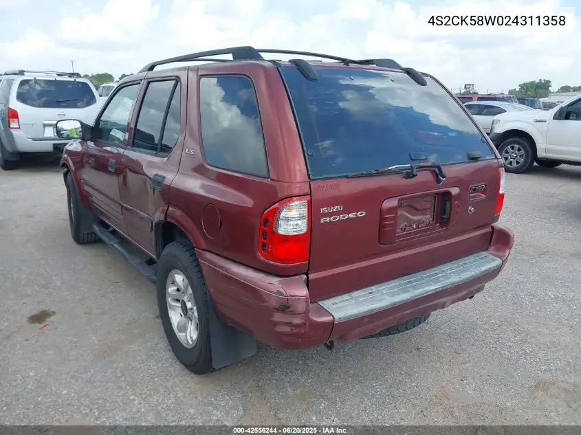 2002 Isuzu Rodeo Ls 3.2L V6/Lse 3.2L V6/S 3.2L V6 VIN: 4S2CK58W024311358 Lot: 42556244