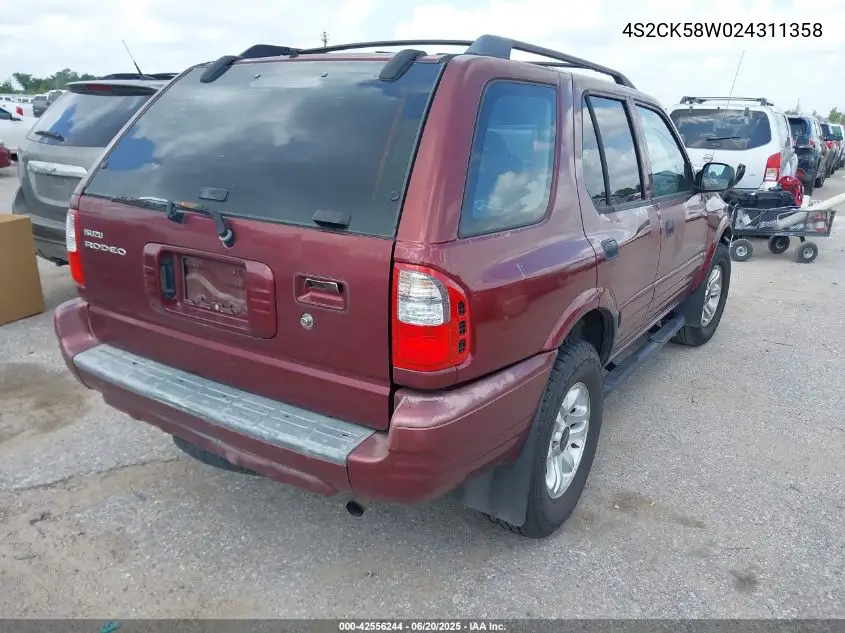 2002 Isuzu Rodeo Ls 3.2L V6/Lse 3.2L V6/S 3.2L V6 VIN: 4S2CK58W024311358 Lot: 42556244