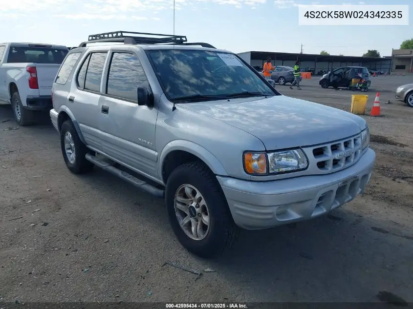 2002 Isuzu Rodeo Ls 3.2L V6/Lse 3.2L V6/S 3.2L V6 VIN: 4S2CK58W024342335 Lot: 42595434