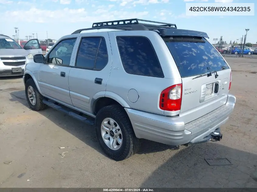 2002 Isuzu Rodeo Ls 3.2L V6/Lse 3.2L V6/S 3.2L V6 VIN: 4S2CK58W024342335 Lot: 42595434