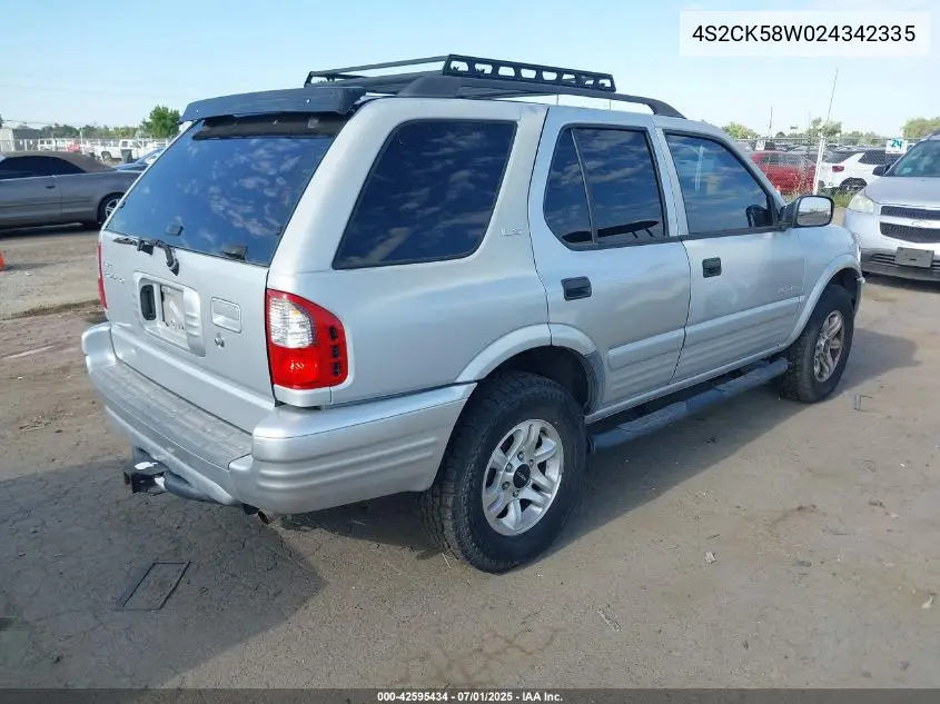 2002 Isuzu Rodeo Ls 3.2L V6/Lse 3.2L V6/S 3.2L V6 VIN: 4S2CK58W024342335 Lot: 42595434