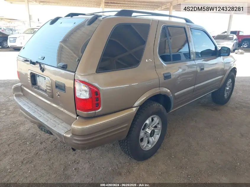 2002 Isuzu Rodeo Ls 3.2L/Lse 3.2L V6/S/S 3.2L V6 VIN: 4S2DM58W124328281 Lot: 42603624