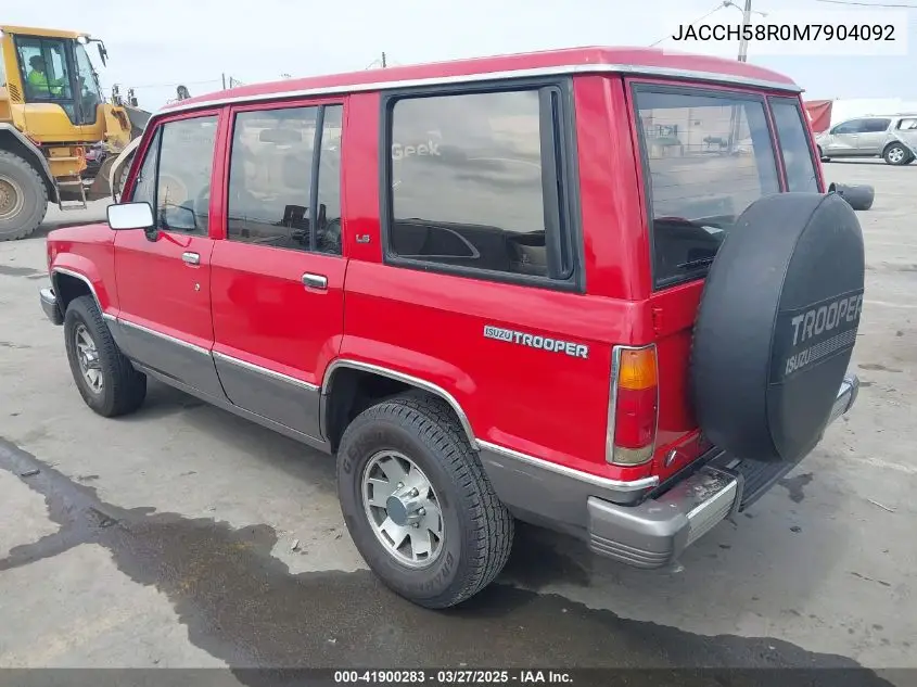 1991 Isuzu Trooper VIN: JACCH58R0M7904092 Lot: 41900283
