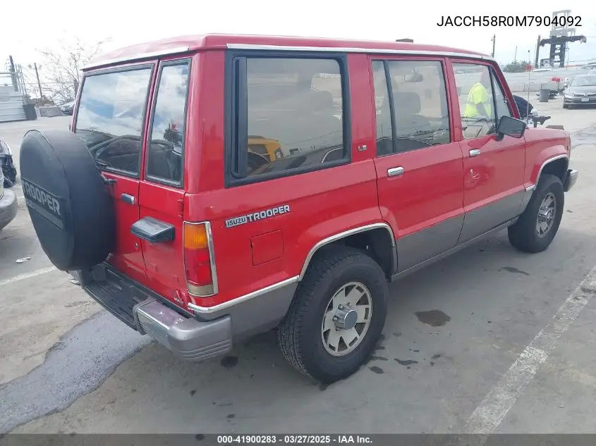 1991 Isuzu Trooper VIN: JACCH58R0M7904092 Lot: 41900283