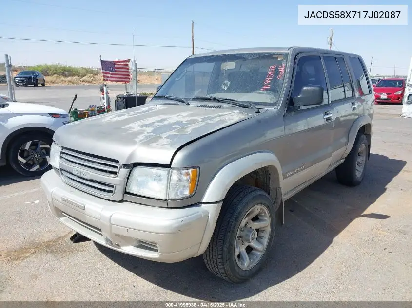 2001 Isuzu Trooper VIN: JACDS58X717J02087 Lot: 41995938