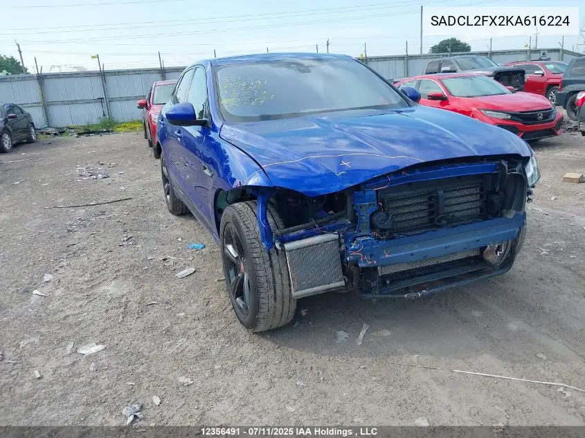 2019 Jaguar F-Pace 25T R-Sport VIN: SADCL2FX2KA616224 Lot: 12356491