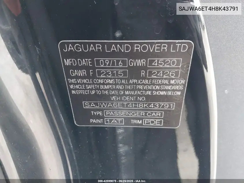 2017 Jaguar F-Type Premium VIN: SAJWA6ET4H8K43791 Lot: 42599075