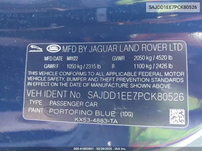 2023 Jaguar F-Type P450 Rwd Automatic VIN: SAJDD1EE7PCK80526 Lot: 41693951
