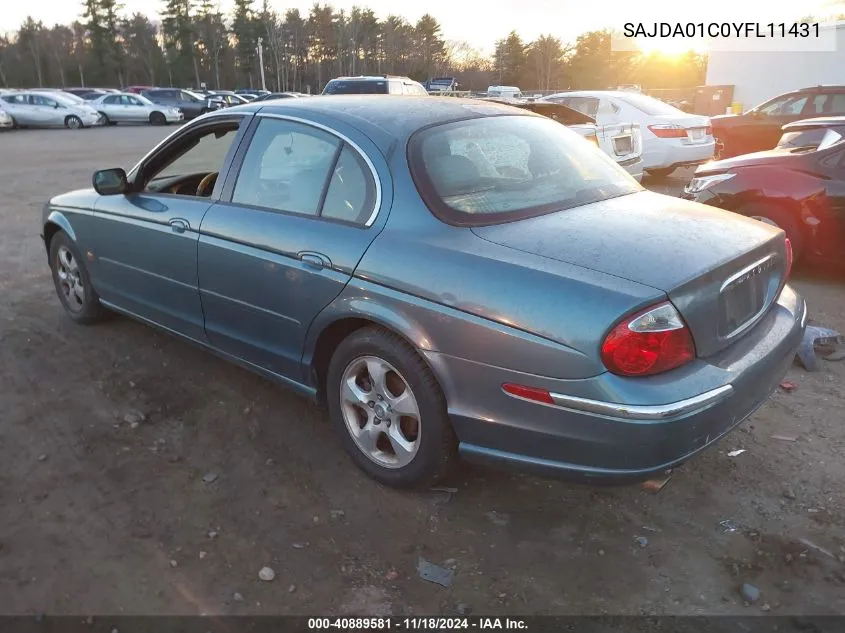 2000 Jaguar S-Type 3.0L V6 VIN: SAJDA01C0YFL11431 Lot: 40889581