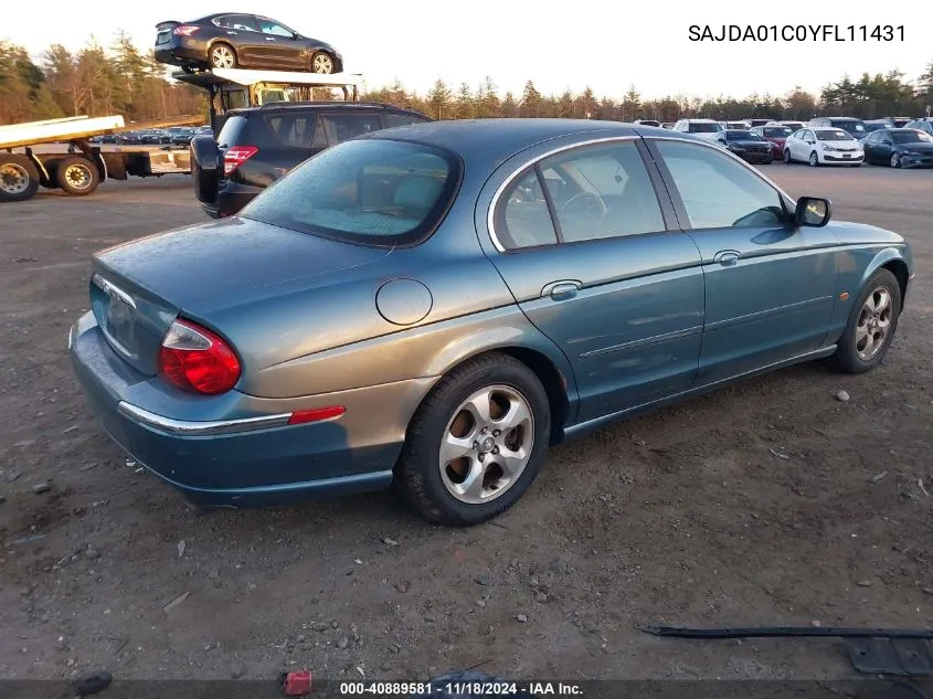 2000 Jaguar S-Type 3.0L V6 VIN: SAJDA01C0YFL11431 Lot: 40889581