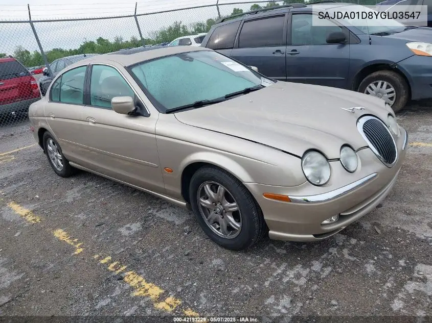 2000 Jaguar S-Type 4.0L V8 VIN: SAJDA01D8YGL03547 Lot: 42193229