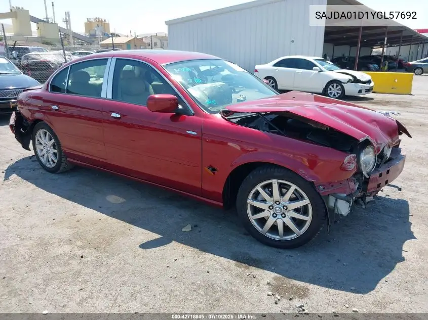 2000 Jaguar S-Type 4.0L V8 VIN: SAJDA01D1YGL57692 Lot: 42718845