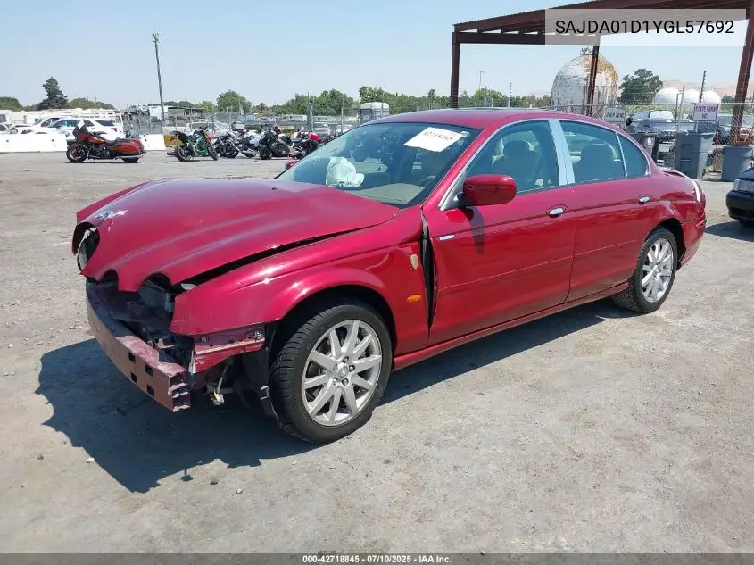 2000 Jaguar S-Type 4.0L V8 VIN: SAJDA01D1YGL57692 Lot: 42718845