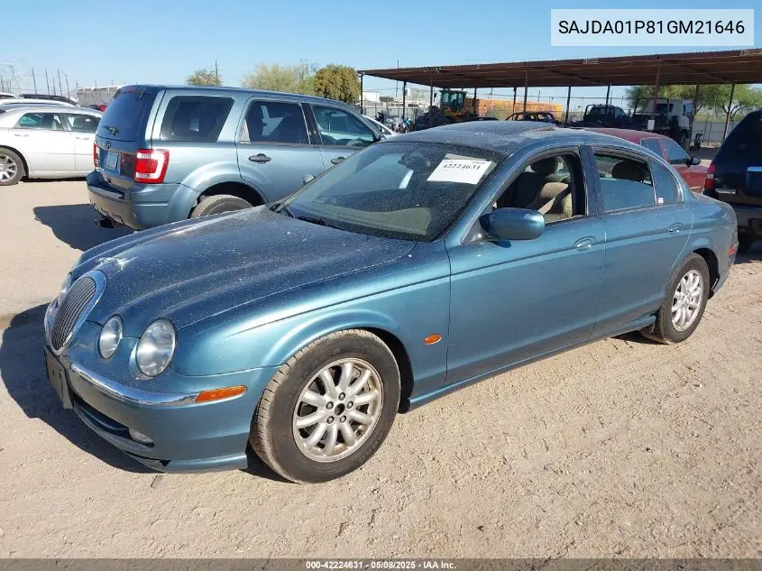 2001 Jaguar S-Type 4.0L V8 VIN: SAJDA01P81GM21646 Lot: 42224631