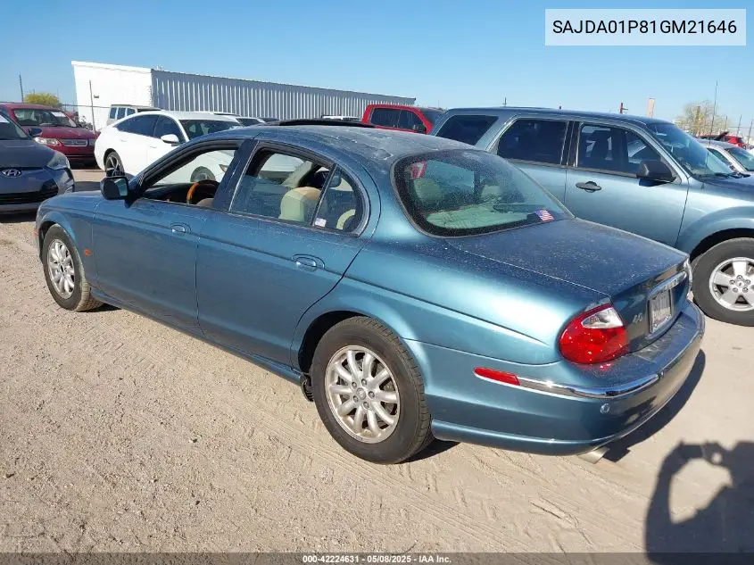 2001 Jaguar S-Type 4.0L V8 VIN: SAJDA01P81GM21646 Lot: 42224631