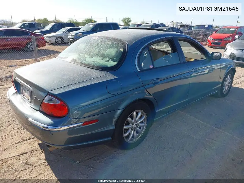2001 Jaguar S-Type 4.0L V8 VIN: SAJDA01P81GM21646 Lot: 42224631