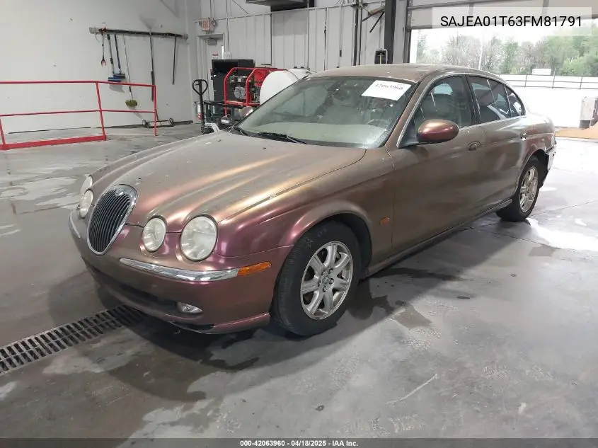 2003 Jaguar S-Type 3.0L V6 VIN: SAJEA01T63FM81791 Lot: 42063960