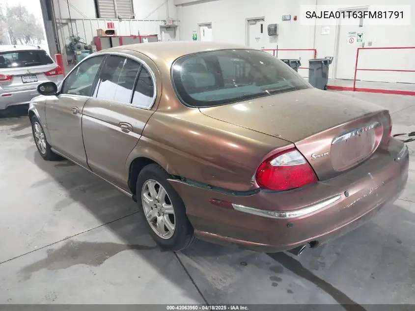 2003 Jaguar S-Type 3.0L V6 VIN: SAJEA01T63FM81791 Lot: 42063960