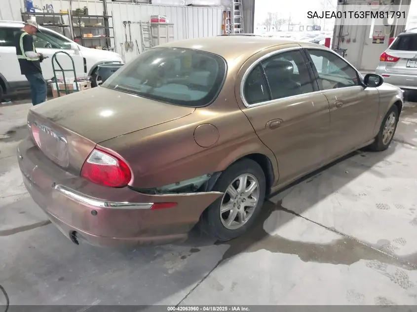 2003 Jaguar S-Type 3.0L V6 VIN: SAJEA01T63FM81791 Lot: 42063960