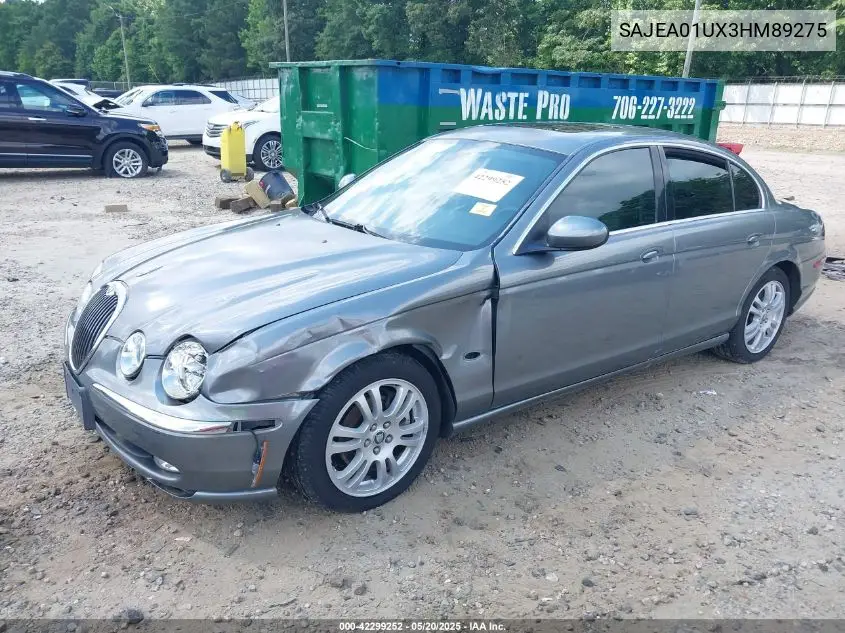 2003 Jaguar S-Type 4.2L V8 VIN: SAJEA01UX3HM89275 Lot: 42299252