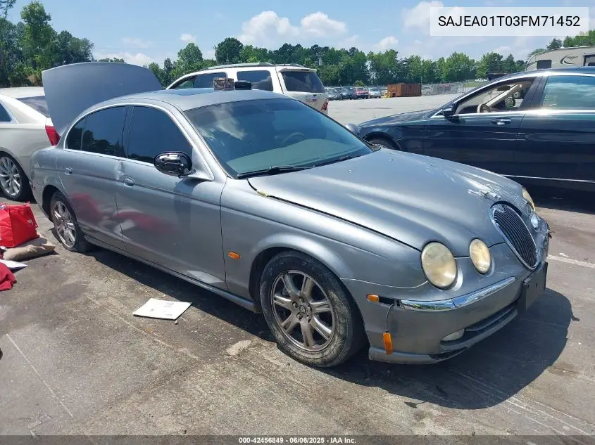 2003 Jaguar S-Type 3.0L V6 VIN: SAJEA01T03FM71452 Lot: 42456849