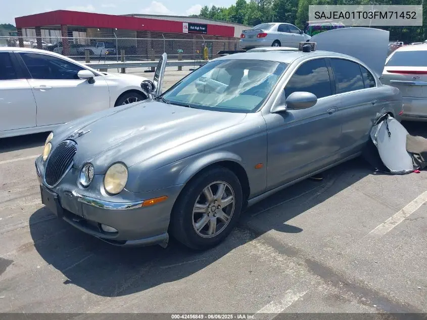2003 Jaguar S-Type 3.0L V6 VIN: SAJEA01T03FM71452 Lot: 42456849