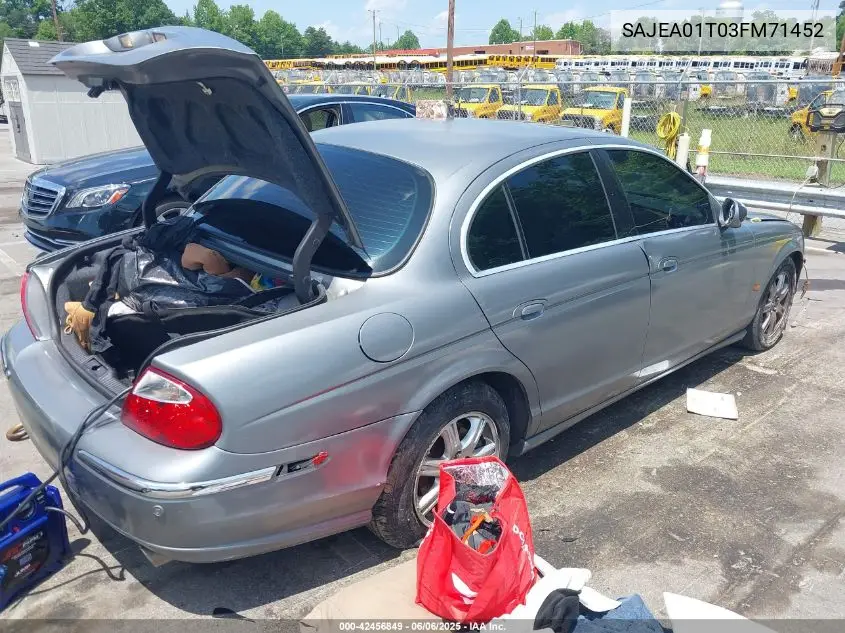 2003 Jaguar S-Type 3.0L V6 VIN: SAJEA01T03FM71452 Lot: 42456849