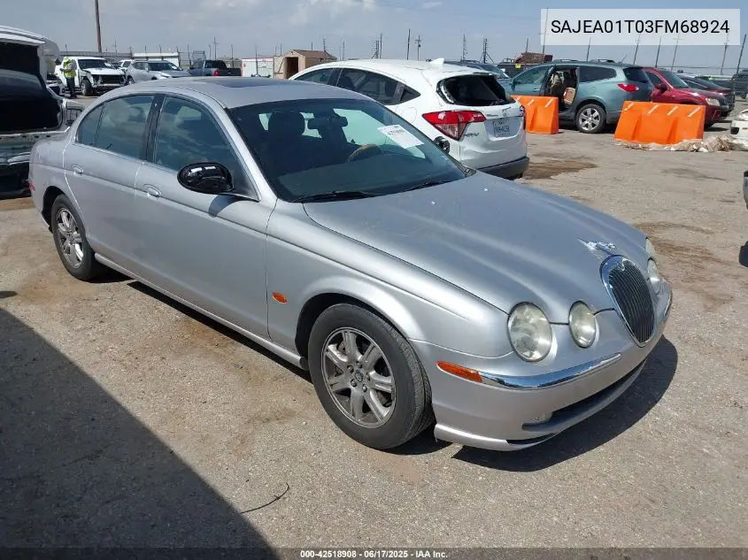 2003 Jaguar S-Type 3.0L V6 VIN: SAJEA01T03FM68924 Lot: 42518908