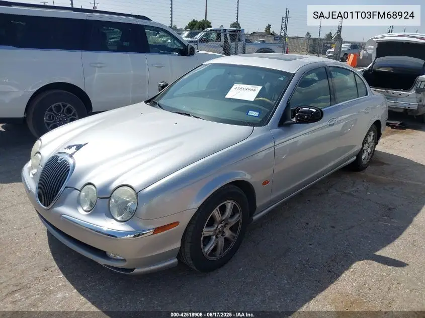 2003 Jaguar S-Type 3.0L V6 VIN: SAJEA01T03FM68924 Lot: 42518908