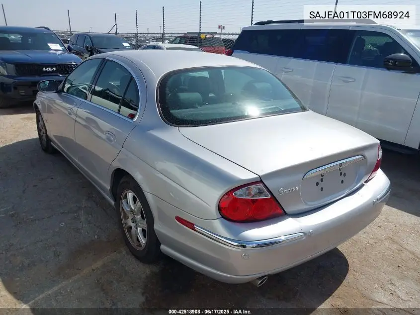 2003 Jaguar S-Type 3.0L V6 VIN: SAJEA01T03FM68924 Lot: 42518908