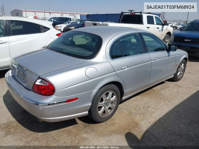 2003 Jaguar S-Type 3.0L V6 VIN: SAJEA01T03FM68924 Lot: 42518908