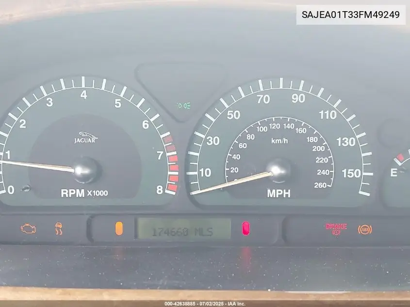 2003 Jaguar S-Type 3.0L V6 VIN: SAJEA01T33FM49249 Lot: 42638885
