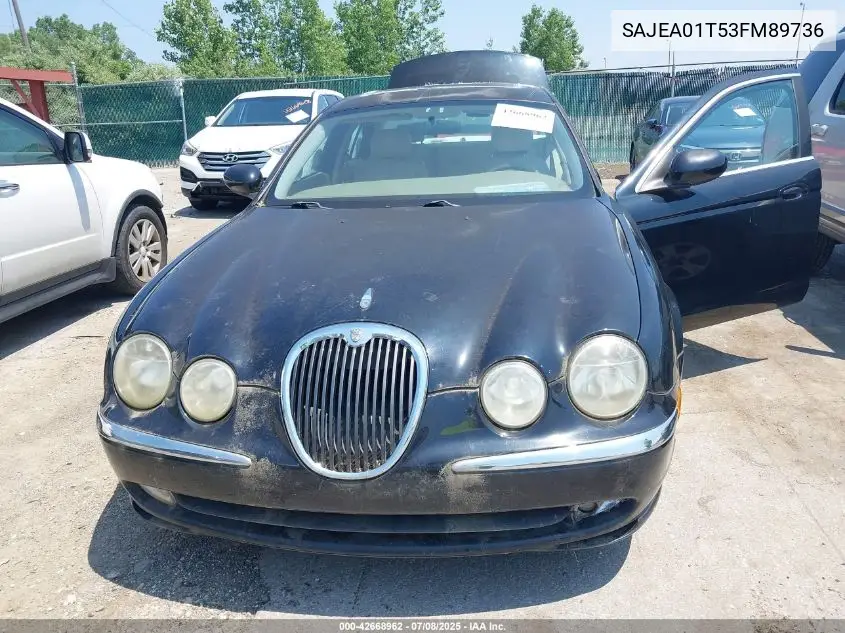 2003 Jaguar S-Type 3.0L V6 VIN: SAJEA01T53FM89736 Lot: 42668962