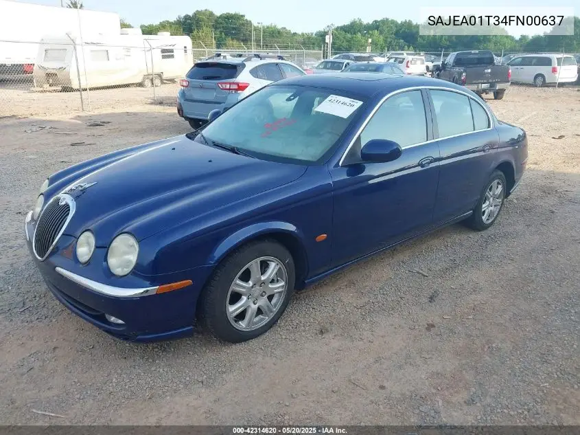 2004 Jaguar S-Type 3.0L V6 VIN: SAJEA01T34FN00637 Lot: 42314620