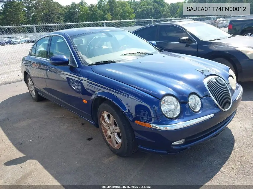 2004 Jaguar S-Type 3.0L V6 VIN: SAJEA01T74FN00012 Lot: 42689168