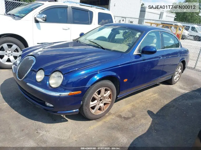 2004 Jaguar S-Type 3.0L V6 VIN: SAJEA01T74FN00012 Lot: 42689168