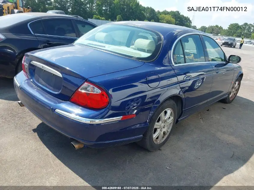 2004 Jaguar S-Type 3.0L V6 VIN: SAJEA01T74FN00012 Lot: 42689168