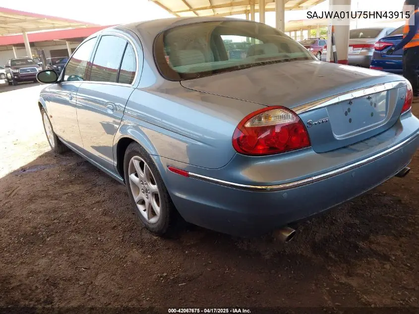 2005 Jaguar S-Type 4.2L V8 VIN: SAJWA01U75HN43915 Lot: 42067675