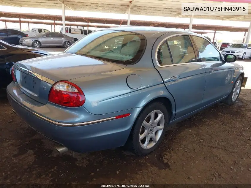 2005 Jaguar S-Type 4.2L V8 VIN: SAJWA01U75HN43915 Lot: 42067675