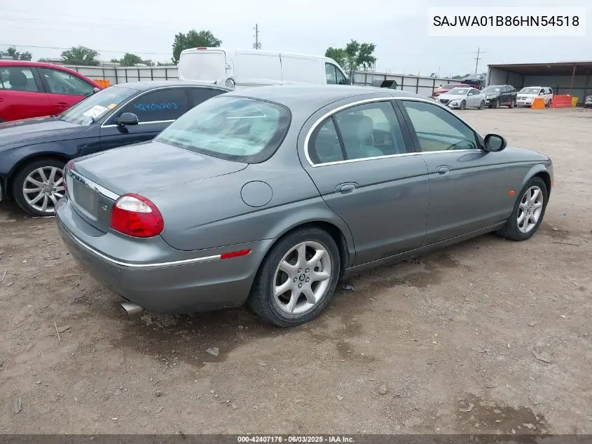 2006 Jaguar S-Type 4.2L V8 VIN: SAJWA01B86HN54518 Lot: 42407176
