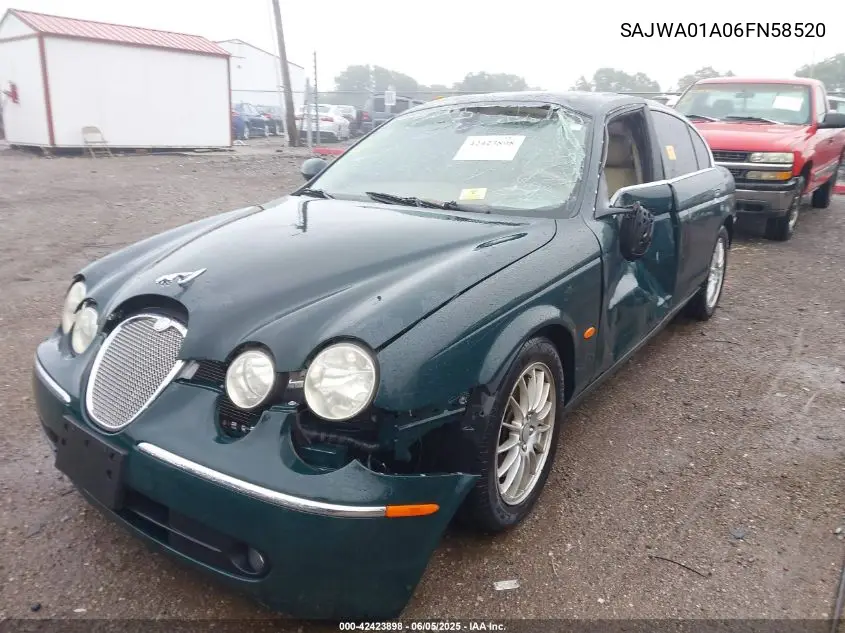 2006 Jaguar S-Type 3.0L V6 VIN: SAJWA01A06FN58520 Lot: 42423898