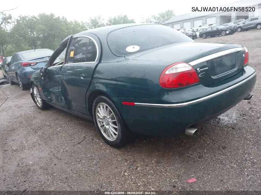 2006 Jaguar S-Type 3.0L V6 VIN: SAJWA01A06FN58520 Lot: 42423898