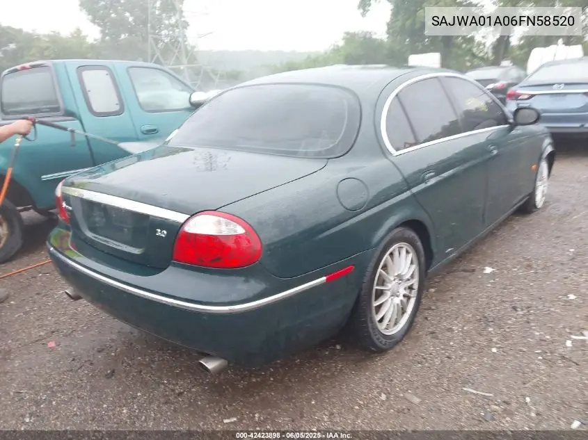 2006 Jaguar S-Type 3.0L V6 VIN: SAJWA01A06FN58520 Lot: 42423898