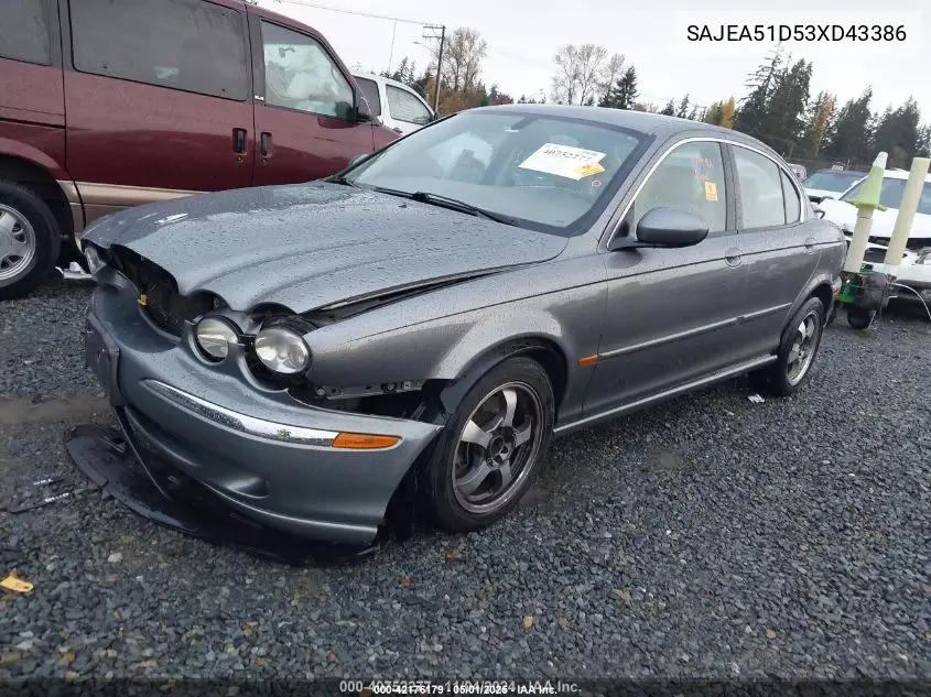 2003 Jaguar X-Type 2.5 VIN: SAJEA51D53XD43386 Lot: 42176179