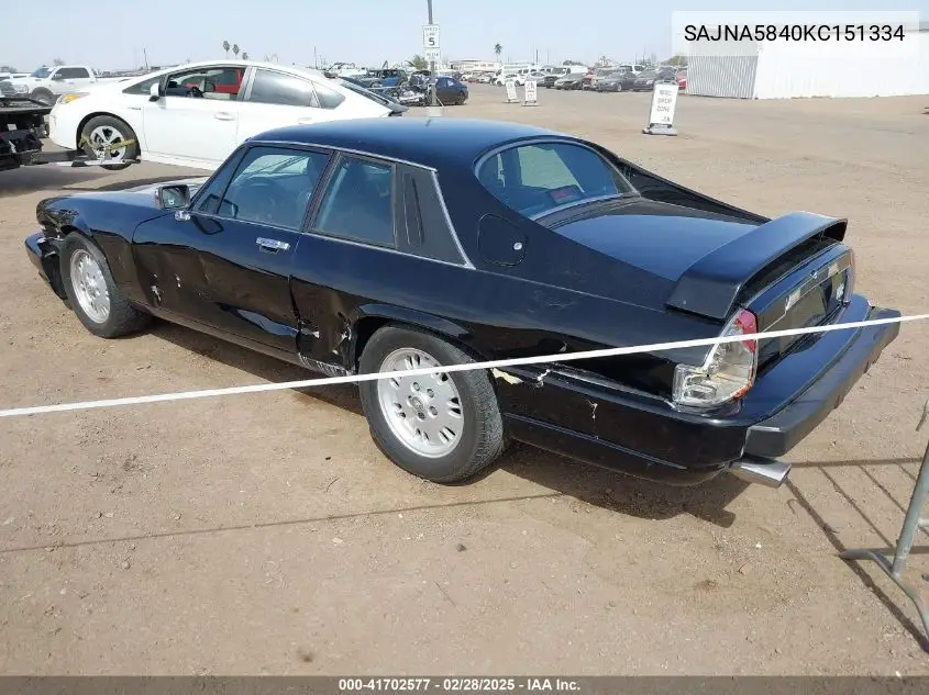 1989 Jaguar Xjs VIN: SAJNA5840KC151334 Lot: 41702577