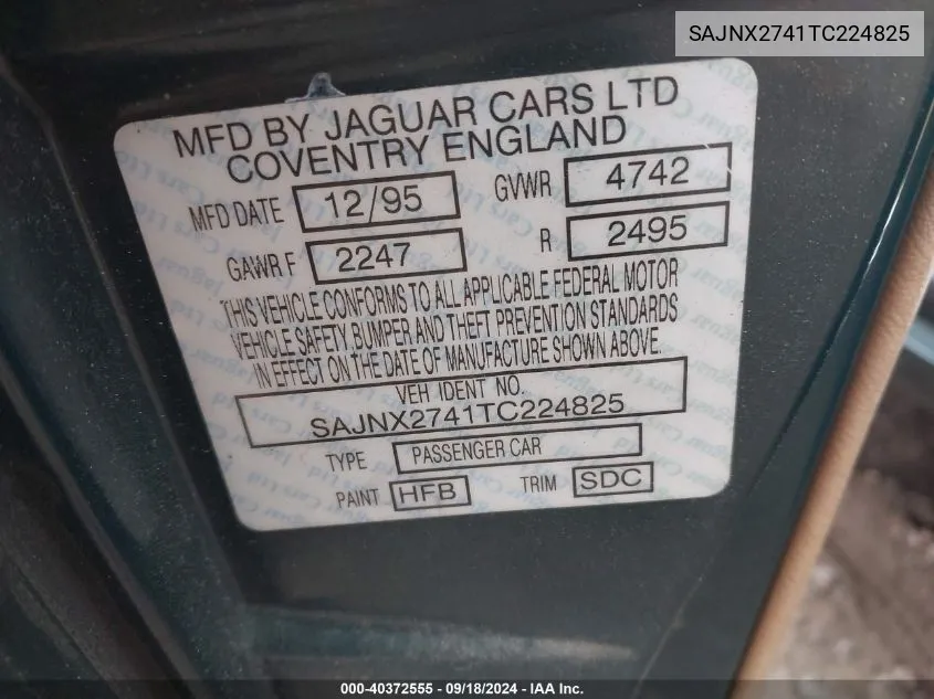 1996 Jaguar Xjs 2+2 VIN: SAJNX2741TC224825 Lot: 40372555