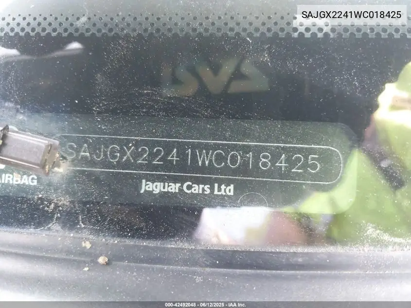 1998 Jaguar Xk8 VIN: SAJGX2241WC018425 Lot: 42492048
