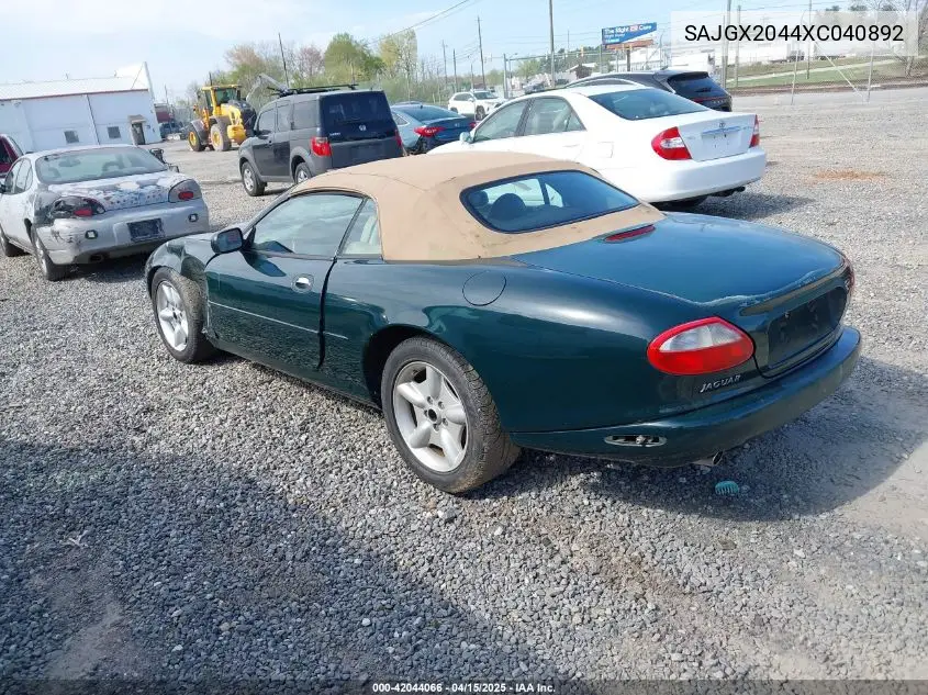 1999 Jaguar Xk8 VIN: SAJGX2044XC040892 Lot: 42044066