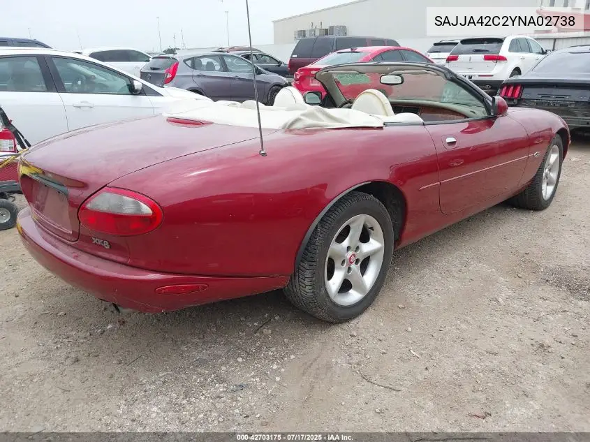 2000 Jaguar Xk8 VIN: SAJJA42C2YNA02738 Lot: 42703175