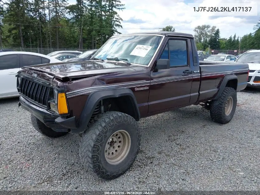 1989 Jeep Comanche VIN: 1J7FJ26L2KL417137 Lot: 42517216
